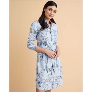 Untuckit For Her 16 Blue Pinstripe Floral Belted‎ Front Button Lily Shirt Dress